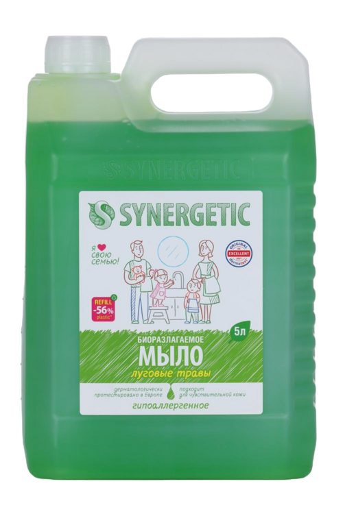 Мыло жидкое SYNERGETIC д/рук и тела луговые травы, 5 л