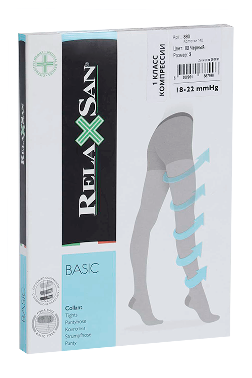 Колготки RELAXSAN Basic 1 класс компрессии Collant 140 ден прозрачные 880 черный р 3