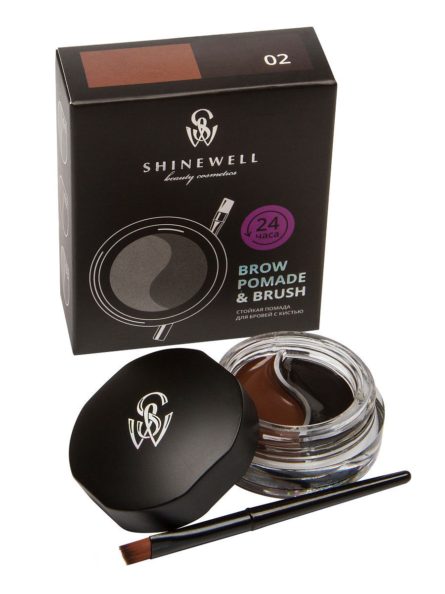 Помада SHINEWELL Brow pomade brush 02 д/бровей двойная с кистью темно-кор/коричневый