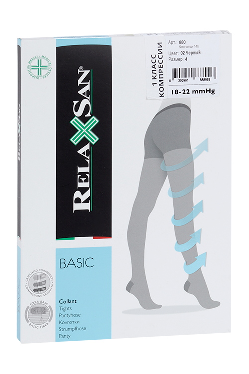 Колготки RELAXSAN Basic 1 класс компрессии Collant 140 ден прозрачные 880 черный р 4