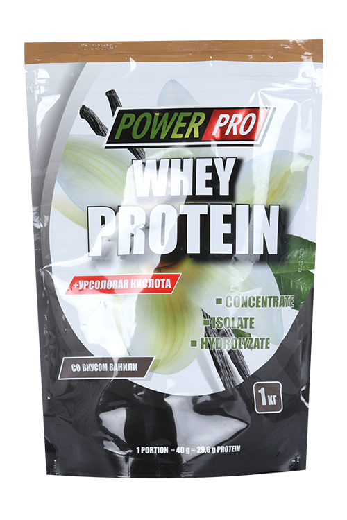 Протеин POWER PRO сывороточный с изолятом Whey Protein со вкусом ванили, 1 кг