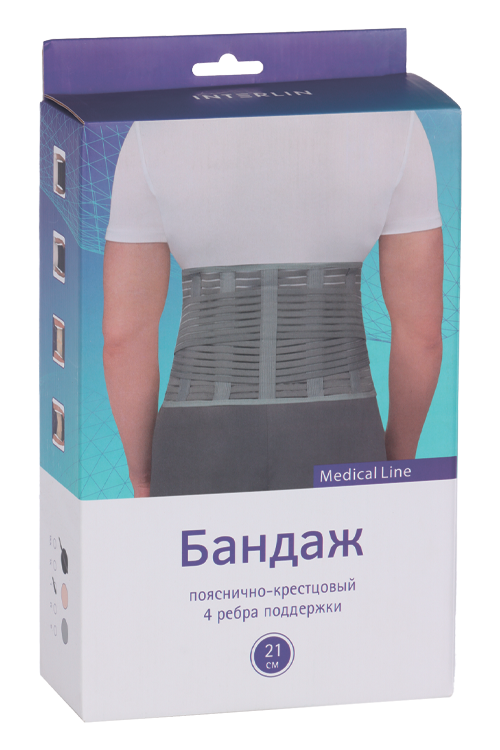 Бандаж ИНТЕРЛИН SL B01 пояснично-крестцовый 4 ребра поддержки черный L