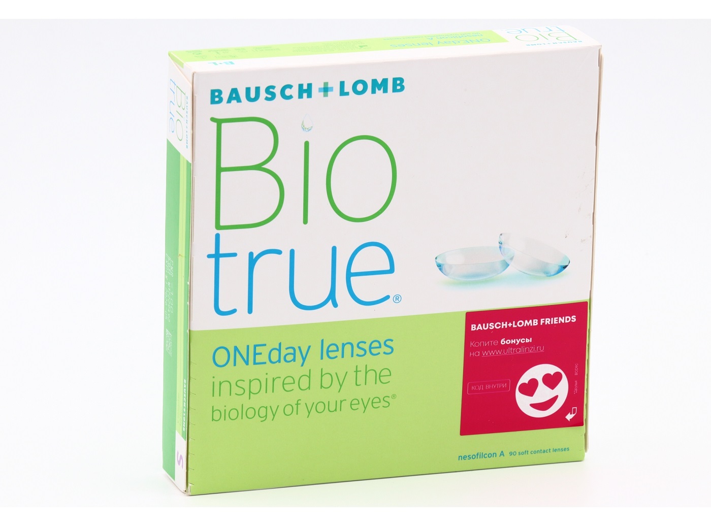 Линзы Bausch+Lomb BioTrue ONEday контактные R 8.6 (диоптрия -1,0), 90 шт