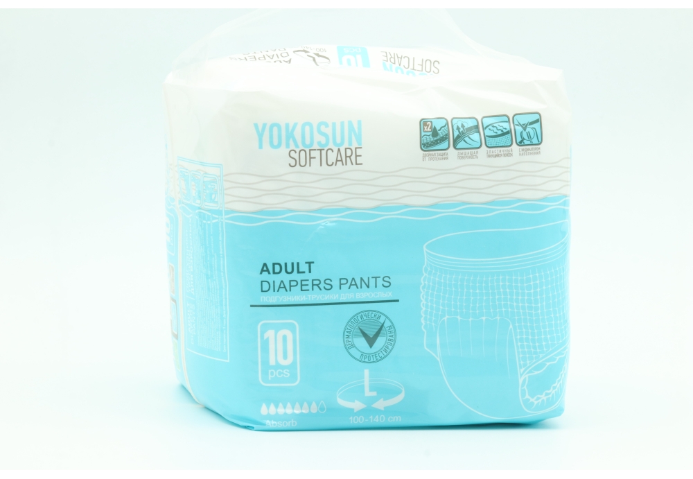 Подгузники-трусики д/взрослых YokoSun 100-140 см L, 10 шт