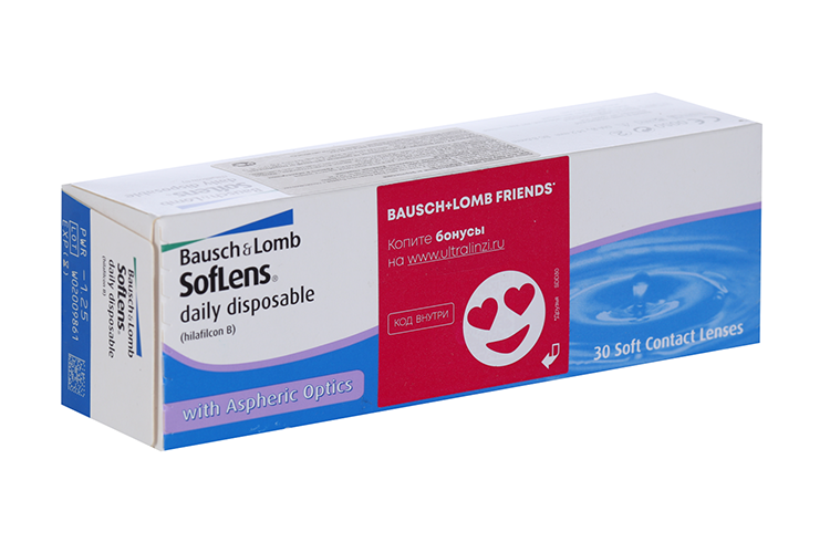 Линзы Bausch+Lomb Soflens Daily Disposable контактные R 8.6 D -1.25, 30 шт