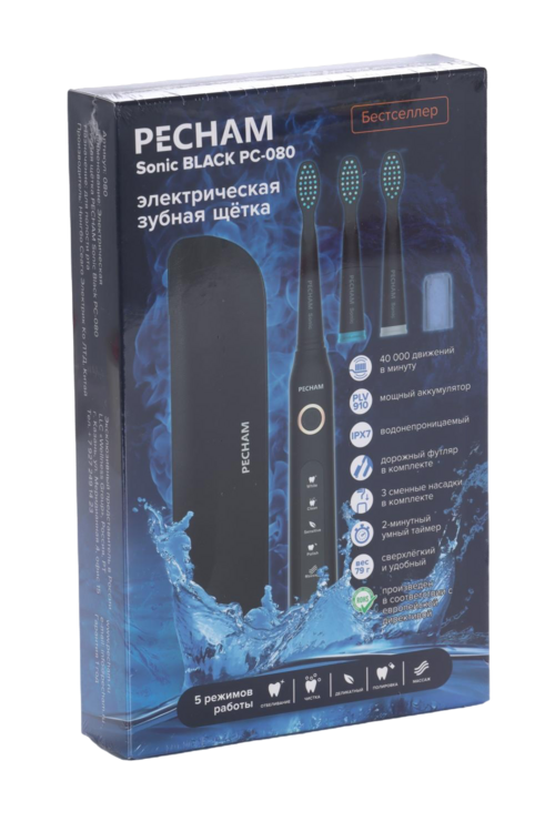 З/щетка Pecham Sonic Black PS-080 электрическая с 3 насадками/5 режимами чистки