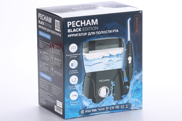Ирригатор полости рта Pecham Oral irrigator Edition стационарный с 8 насадками черный, 600 мл