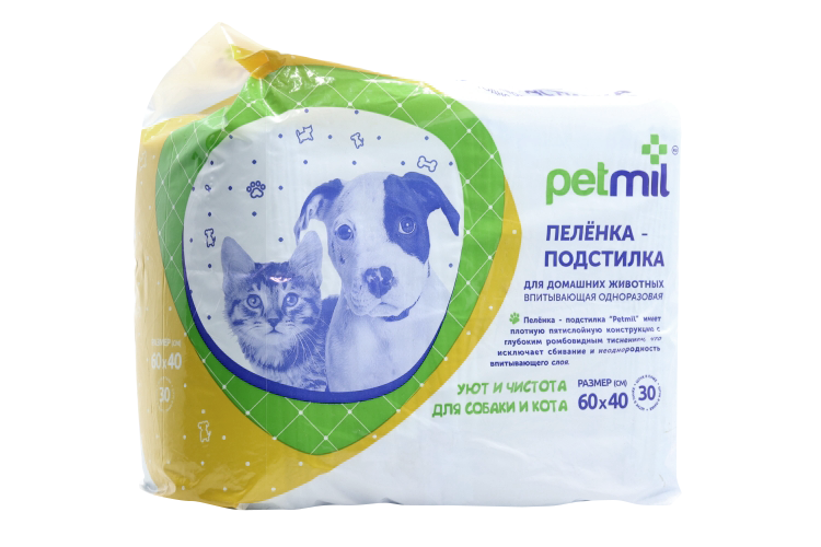 Пеленки petmil д/животных впитывающие одноразовые 60×40 голубые 30 шт