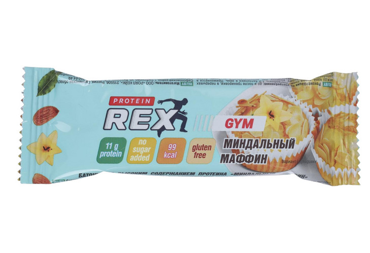 Батончик ProteinRex GYM с высоким содержанием протеина со вкусом миндальный маффин, 35 г