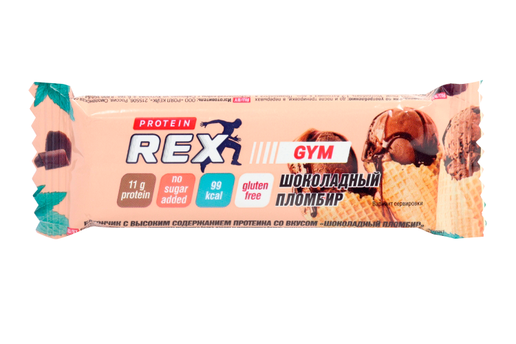 Батончик ProteinRex GYM с высоким содержанием протеина со вкусом шоколадный пломбир, 35 г