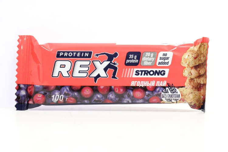 Батончик ProteinRex STRONG с высоким содержанием протеина со вкусом ягодный пай, 100 г