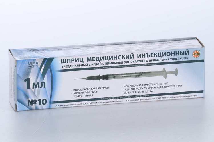 Шприц Лейко Luer slip стер инъекц однораз 3-х комп с иглой 27G (0,4 х 12мм), 1 мл, 10 шт