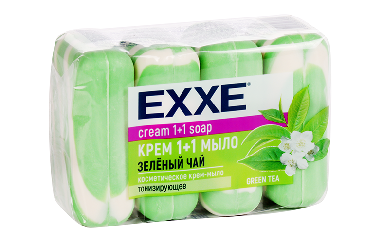 Крем-мыло EXXE 1+1 Зеленый чай косметическое тонизирующее, 90 г, 4 шт