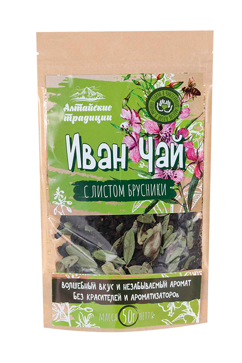 Иван-чай ферментированный с листьями брусники, 50 г, крафт-пакет