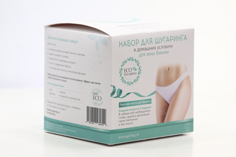 Набор Ecosugaring д/шугаринга бикини сахар паста/гель/тальк/шпатели 7 шт/полоски 33 шт/сливки