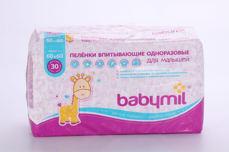 Пеленки babymil д/малышей впитывающие одноразовые 60х60 см, 30 шт