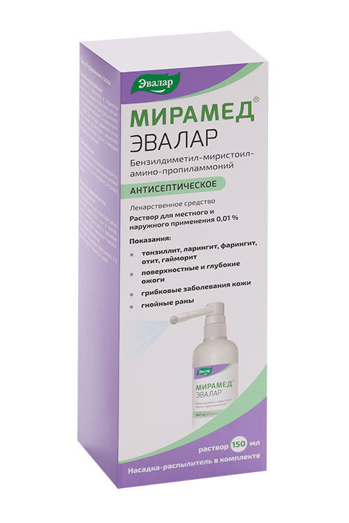 Мирамед Эвалар 0.01%, 150 мл, раствор для местного и наружного применения в комплекте с насадкой-распылителем