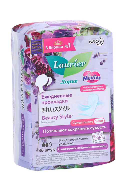 Прокладки Laurier Beauty Style Blossom гигиен с цветоч-ягод аром на кажд день жен, 36 шт