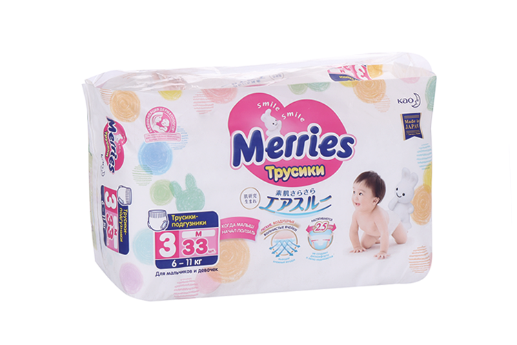 Трусики-подгузники MERRIES д/детей р M (6-11 кг), 33 шт