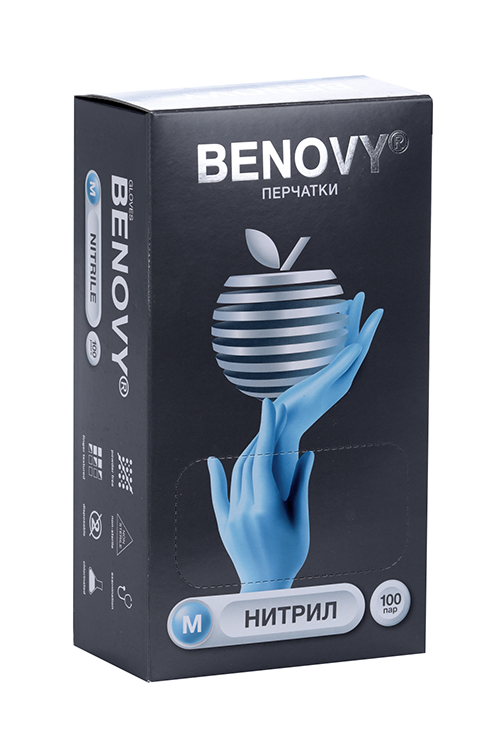 Перчатки BENOVY однораз латекс неопудренные M, 25 шт, пара синие