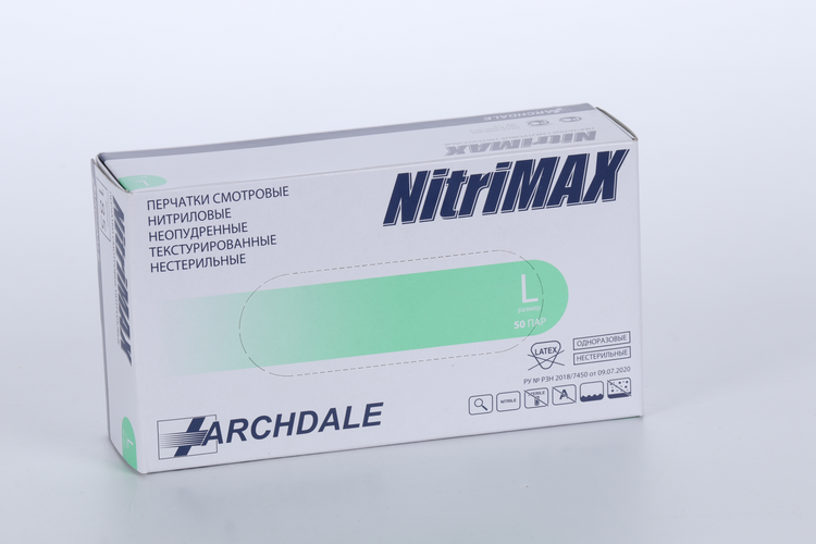 Перчатки ARCHDALE Nitrimax нитрил/смотровые/неопудр/нестерил L, 50 шт, пара зеленые