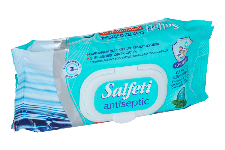 Салфетки Salfeti Antiseptic Стопкоронавирус 70% спиртовые, 72 шт