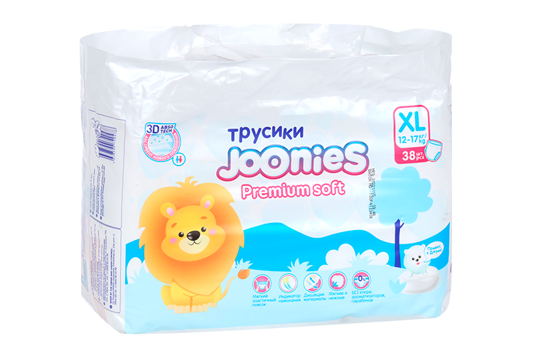 Подгузники-трусики Джунис премиум софт XL (12-17 кг), 38 шт
