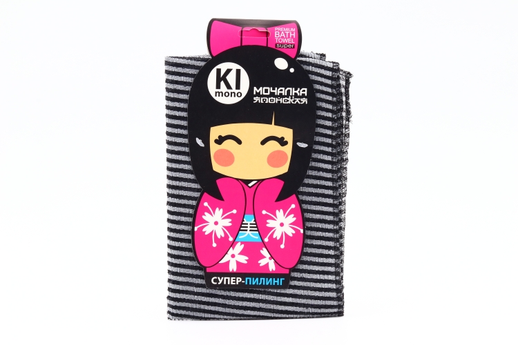Мочалка-полотенце KIMONO 90х30 см, полоса/черно-белый