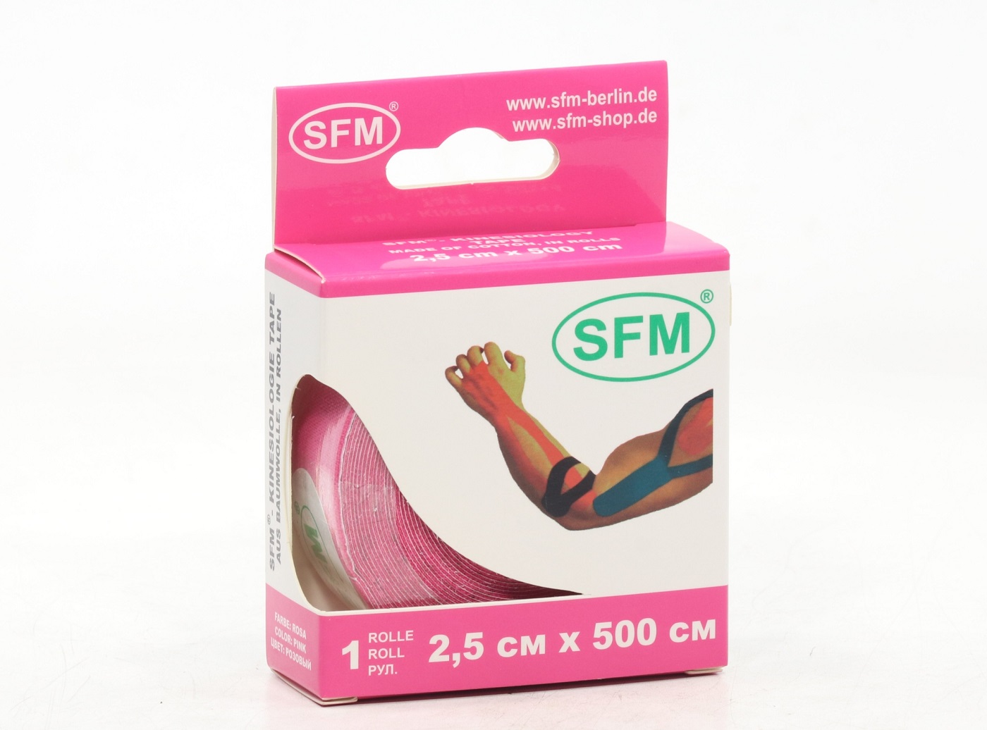 Лента кинезиологическая SFM-Plaster на хлопковой основе 2.5 см х 500 см, розовая