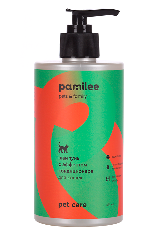 Шампунь Pamilee 2в1 с эффектом кондиционера д/кошек 444 мл