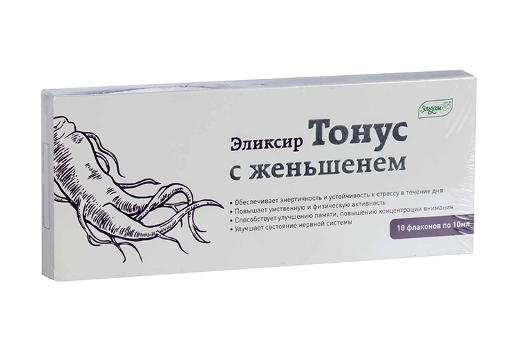 Эликсир Эльзам Тонус с женьшенем и вит С, 10 мл, 10 шт