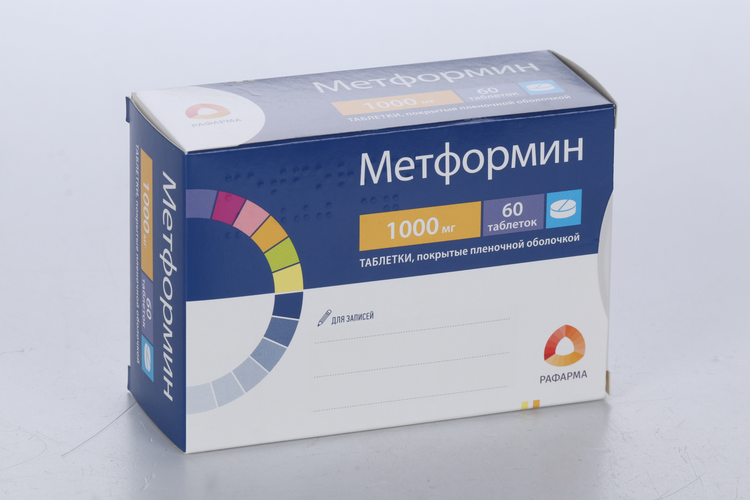 Метформин 1000 мг, 60 шт, таблетки покрытые пленочной оболочкой