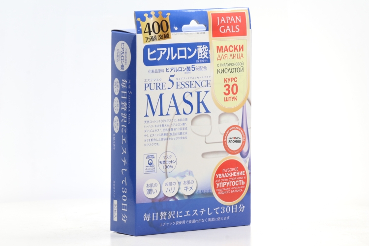 Маска Japan Gals Pure5 Essence с гиалуроновой кислотой д/лица, 30 шт