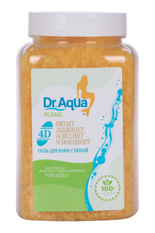 Соль д/ванн Dr Aqua Релакс морская с пеной 4D ромашка, 750 г