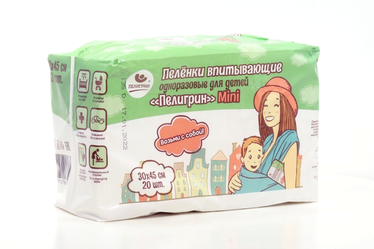 Пеленки Пелигрин Mini однораз впит д/детей 30х45 см, 20 шт
