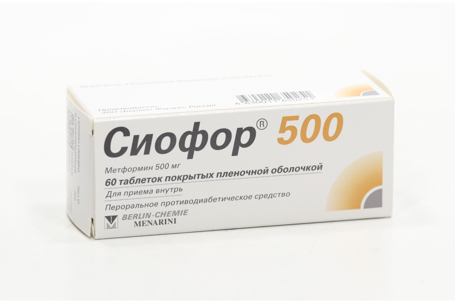 Сиофор 500 500 мг, 60 шт, таблетки покрытые оболочкой (Д)
