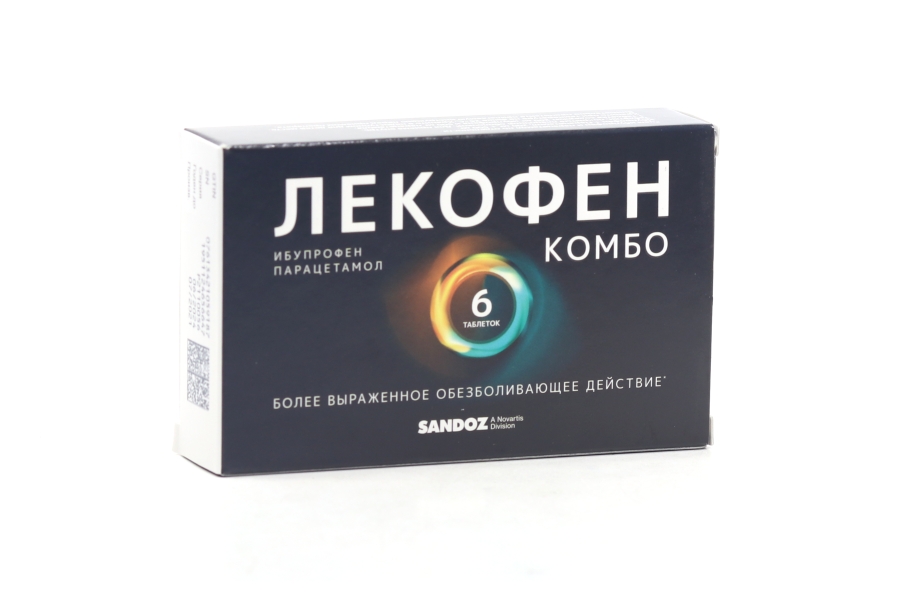 Лекофен Комбо 200 мг+500 мг, 6 шт, таблетки покрытые пленочной оболочкой