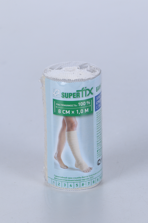 Бинт SUPERFIX мед эласт компрессион средн растяж с застежкой 8 см х1 м