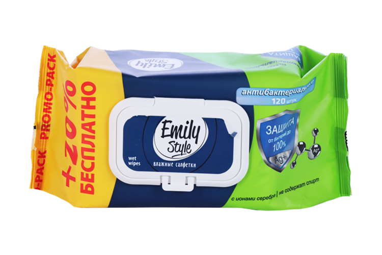 Салфетки Emily Style влаж антибакт, 120 шт, с крышкой