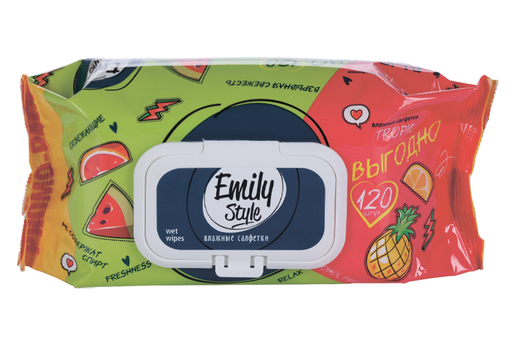 Салфетки Emily Style Tropic влаж с клапаном, 120 шт, промо
