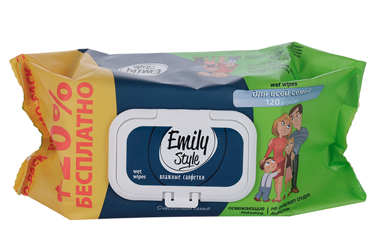 Салфетки Emily Style Для всей семьи влаж, 120 шт, с крышкой