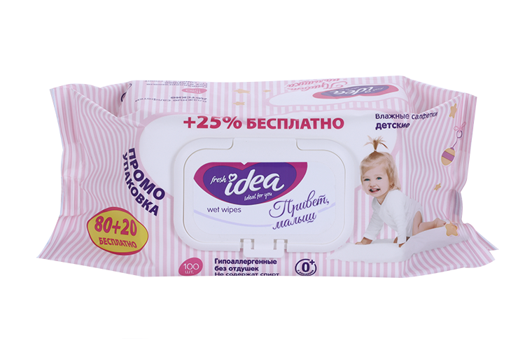 Салфетки Fresh idea Привет малыш детск гипоаллерг, 100 шт, (+25% бесплатно)
