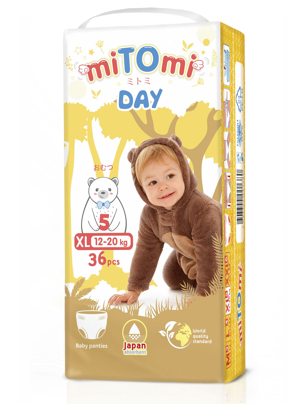 Подгузники-трусики miTOmi Day размер XL 12-20 кг, 36 шт