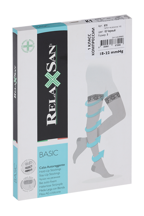Чулки RELAXSAN Basic Stay-Up 1 класс компрессии 140 den 870 черный р 3