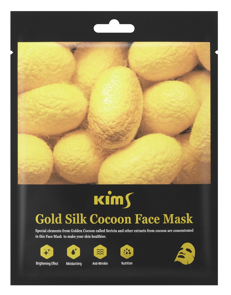Маска Kims Gold Silk Cocoon Face Mask антивозраст с протеинами кокона шелкопряда д/лица, 30 г, 5 шт