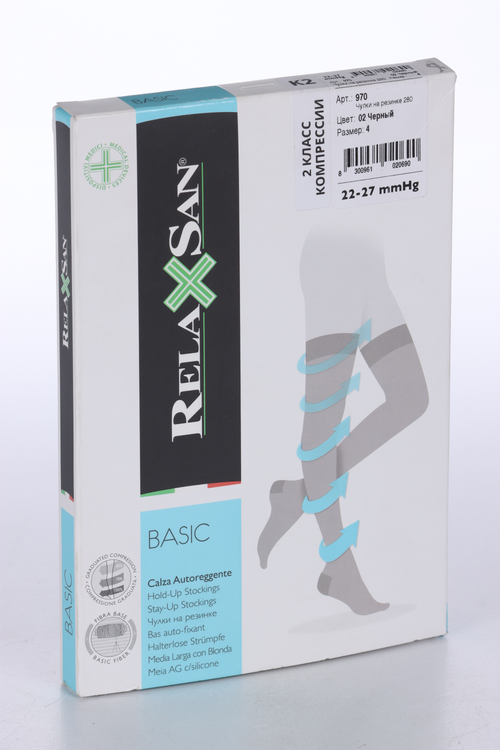 Чулки RELAXSAN Microfiber 1 класс компрессии Stay-Up 140 den 870М черный р 4, пара