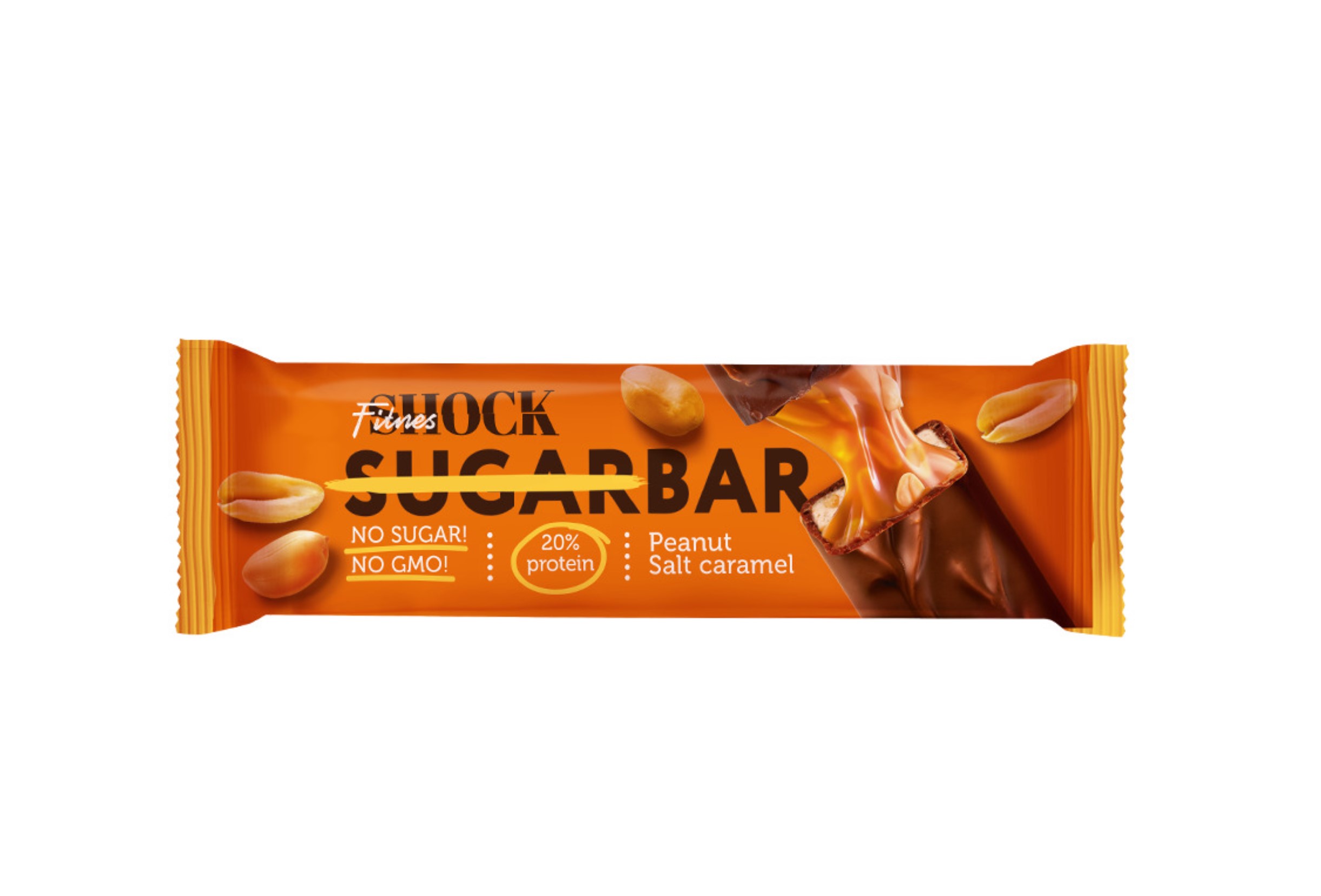 Батончик FitnesShock NO SUGAR BAR протеиновый Арахис-соленая карамель, 50 г, 12 шт