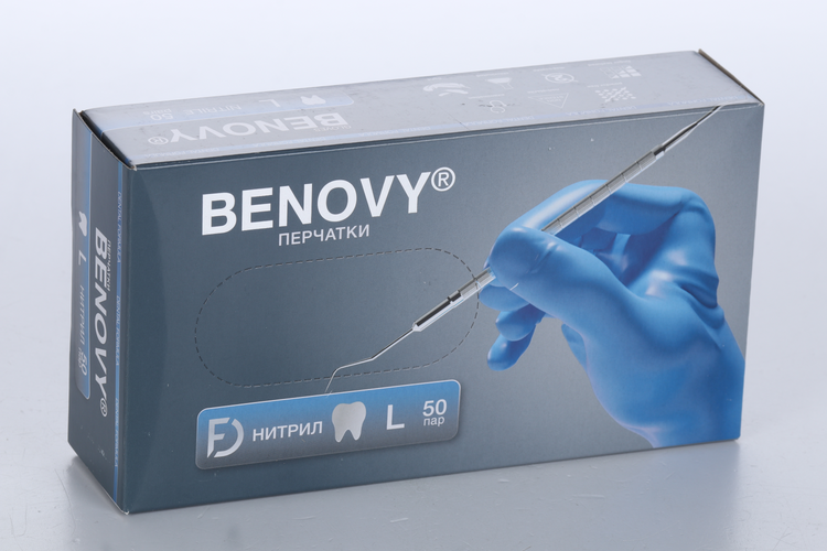 Перчатки Benovy смотр/нитрил/нестерил/неопуд L, 50 шт, пара (голубой)