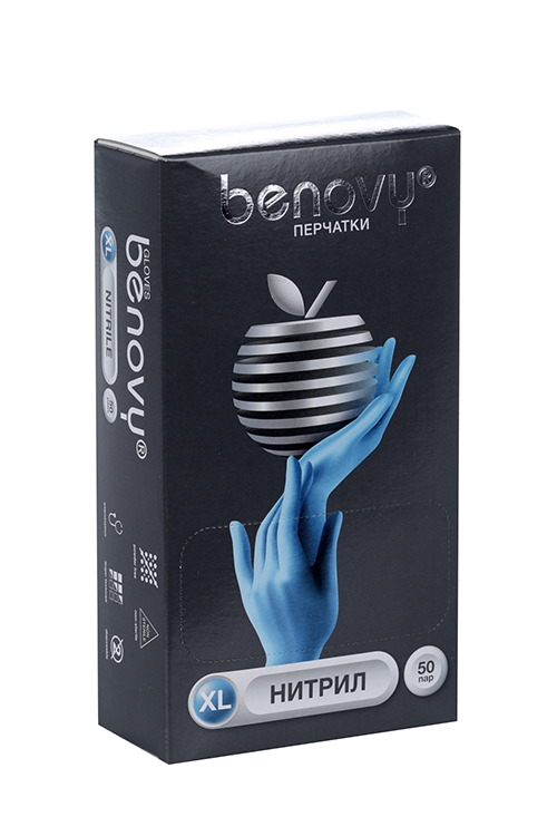 Перчатки Benovy смотр/нитрил/нестерил/неопуд XL, 50 шт, пара (голубой)