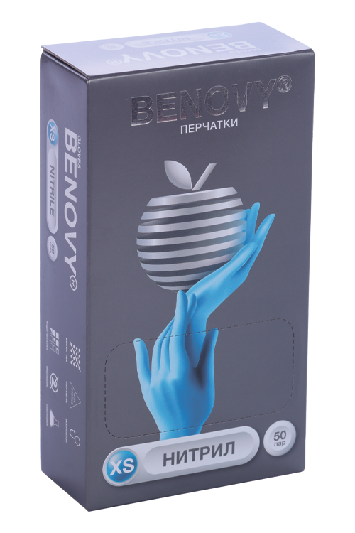 Перчатки Benovy смотр/нитрил/нестерил/неопуд XS, 50 шт, пара (голубой)